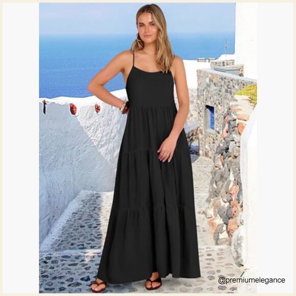 Oversized Maxi Dress, Spaghetti Strap, Polyester, Boho Sundress, Summer Casual - Picture 3 of 7